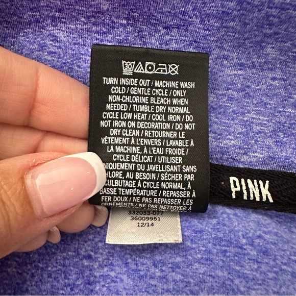 Victoria’s Secret PINK Quarter Zip Pullover Blue Heather Logo Sleeve Size L - Picture 10 of 15